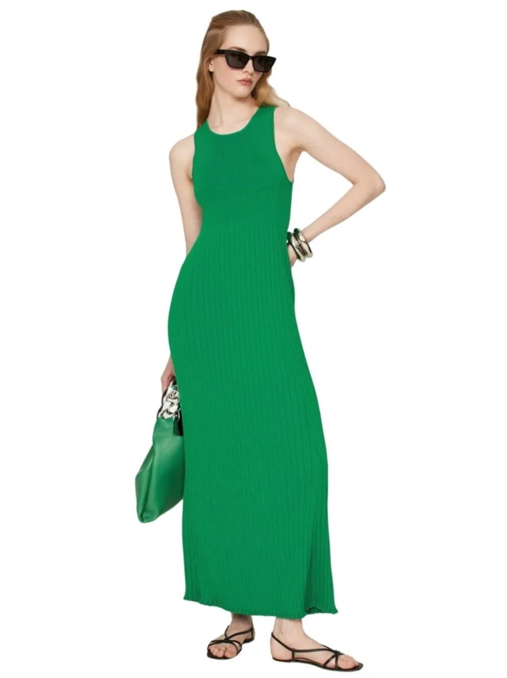 MARINA MOSCONE COLLECTIVE Green Sleeveless Scoop Neck Ribbed Knit Dress Size S